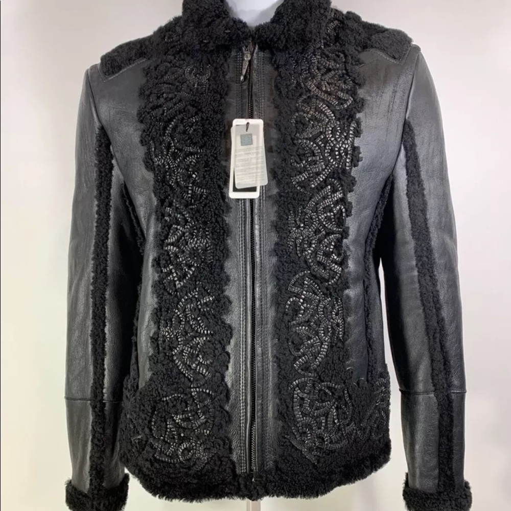 ROBERTO CAVALLI Black Leather Luxury Over Coat Jacket RUNWAY Designer Mens Sz 52